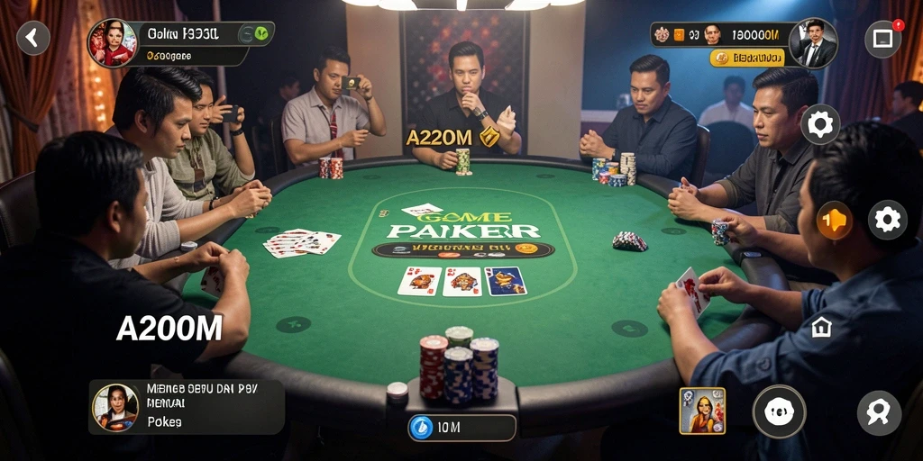 Screenshot A200M menunjukkan gameplay Poker yang mendebarkan.
