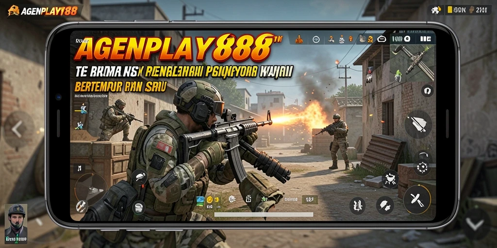 Screenshot utama AGENPLAY88 menampilkan aksi mendebarkan di medan perang FPS.