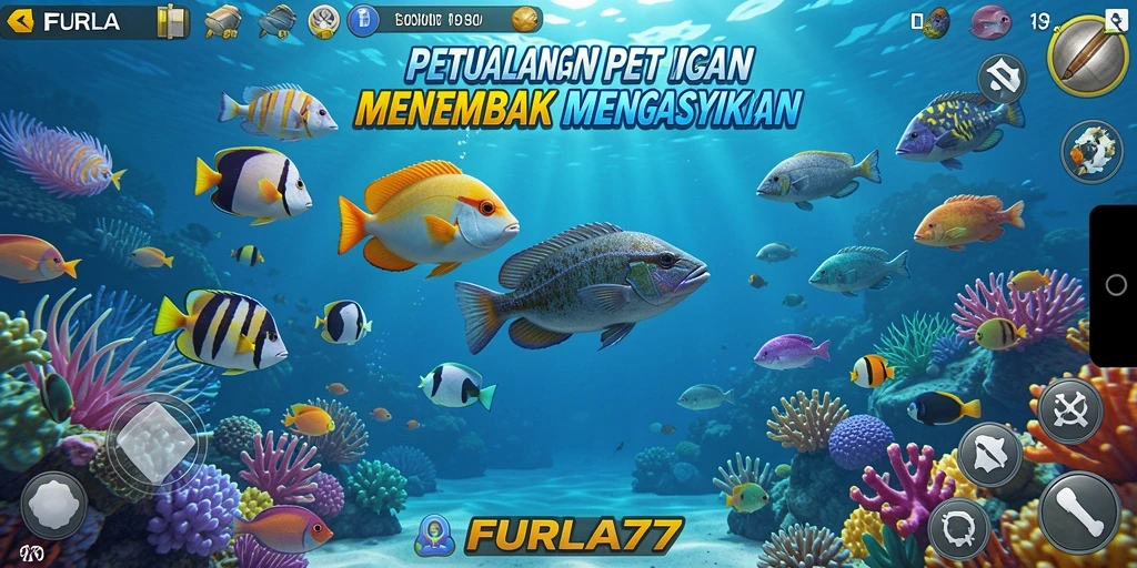 Tangkapan layar dari gameplay seru FURLA77 menembak ikan.