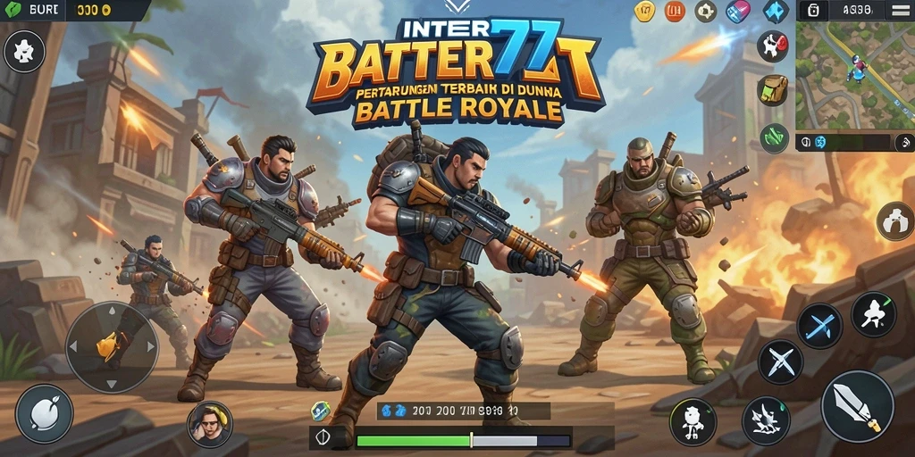 Tampilan gameplay INTER77 menunjukkan aksi seru di medan pertempuran Battle Royale.