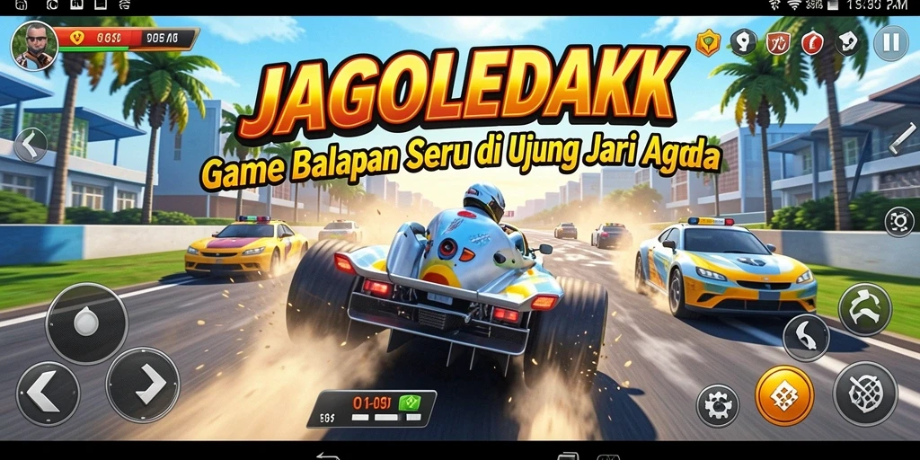 Tangkapan layar JAGOLEDAK menunjukkan aksi balapan yang mendebarkan dan mobil yang memukau.