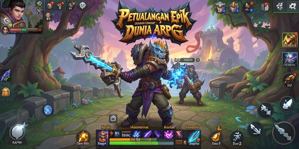 Screenshot utama menunjukkan karakter utama dalam pertempuran seru di dunia ARPG.